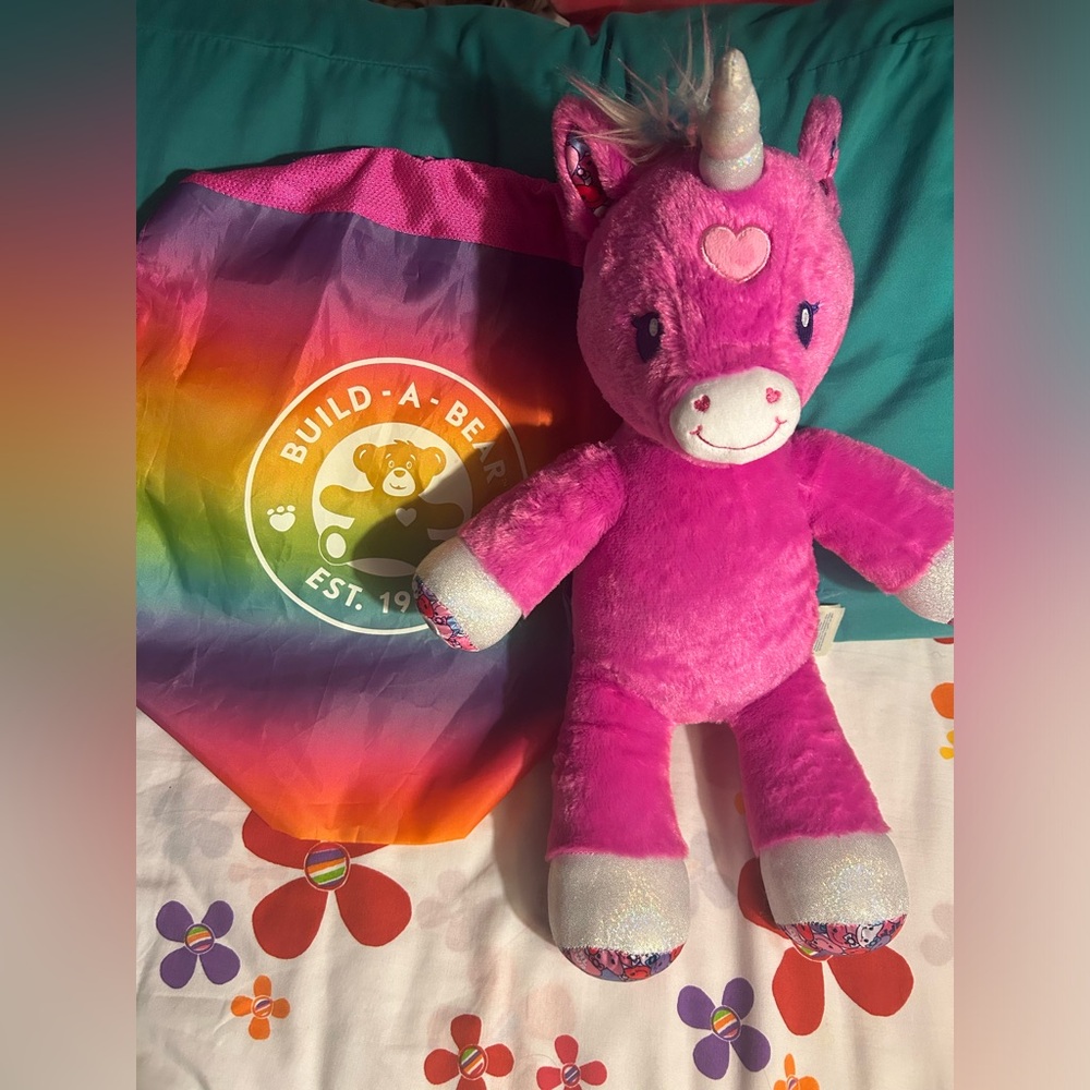 Build A Bear Workshop Candy Hearts Unicorn Horse Pink 17"